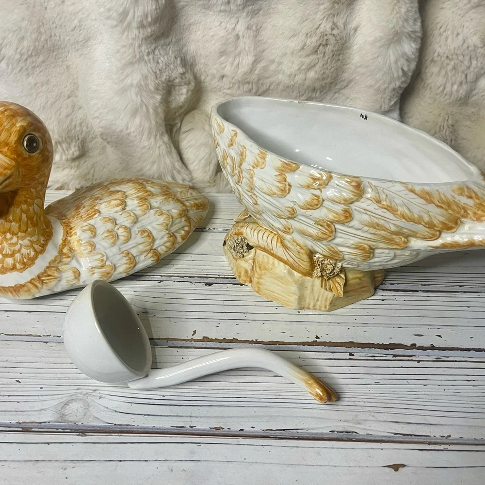 Vintage Jay Willfred NY Italian Art Majolica Duck Tureen Ladle‎ Soup Casserole
